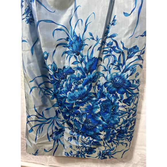 Marisa Baratelli Dress 6 Blue Gray Floral Beaded 100% Thai Silk NEW Formal - Picture 2 of 13